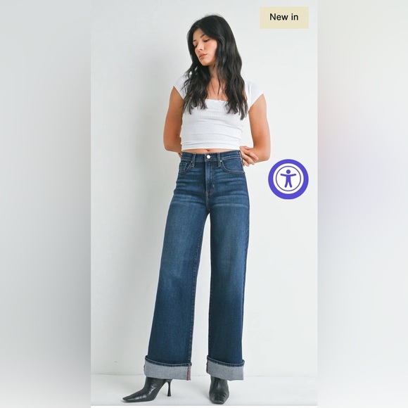 Just Black Denim Palazzo jeans. Wide leg, cuffed hem. Dark wash. Very trendy. - Picture 2 of 16